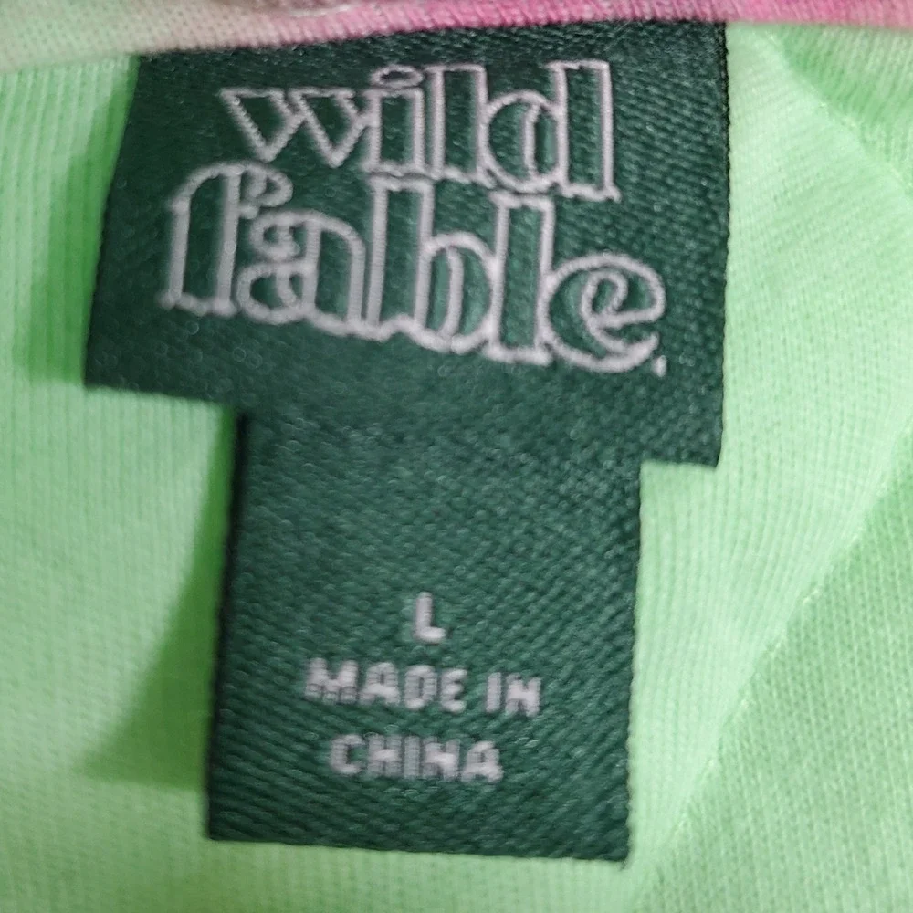 Wild Fable Quilted Hooded Bomber Jacket Womens L‎ Green Pink Floral Art to Wear